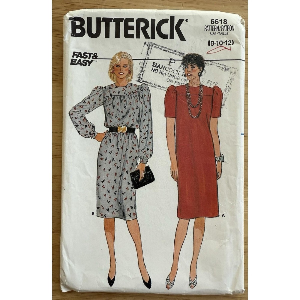 Butterick Fast & Easy Pattern 6618 Misses' Dress Size 8 10 12 Cut Complete
